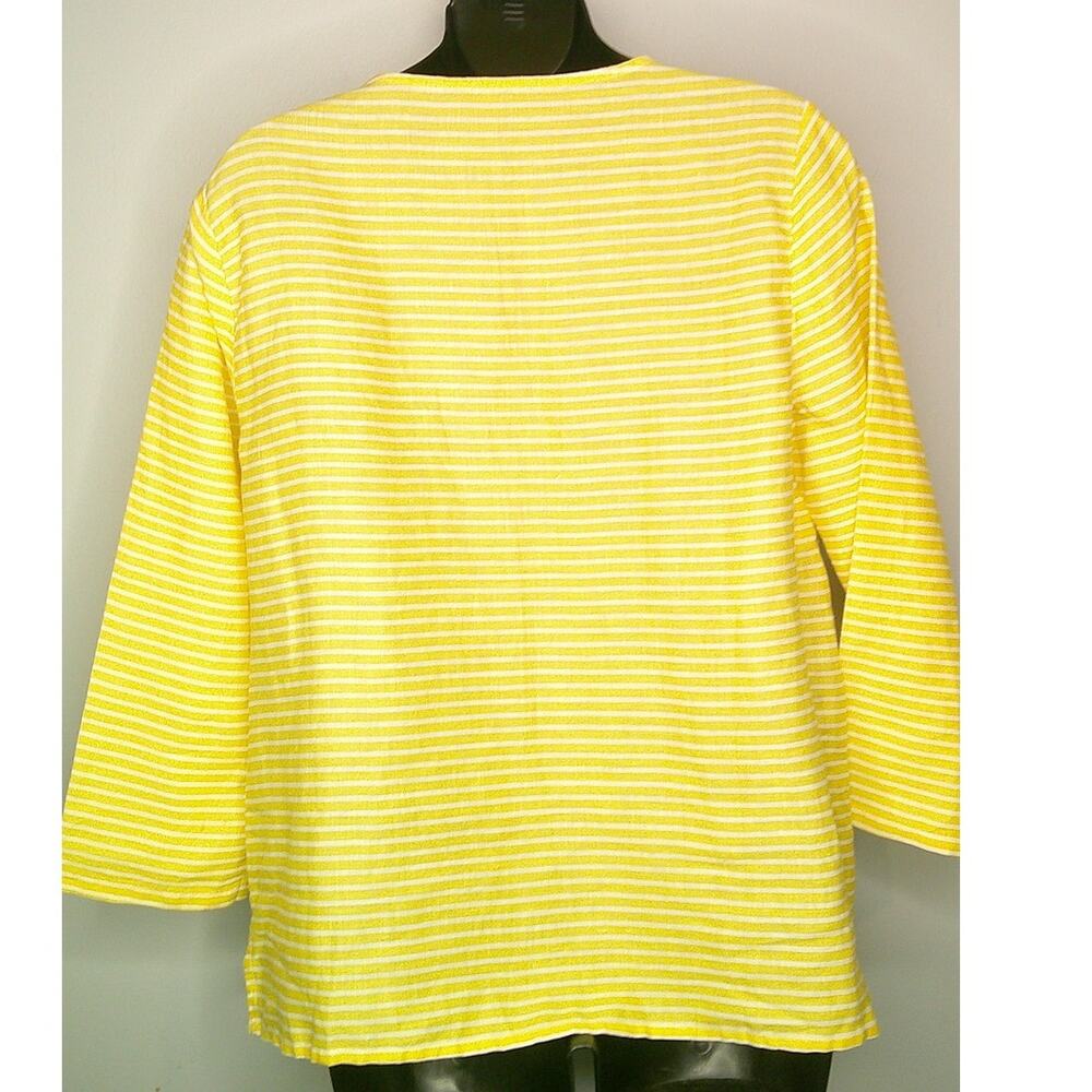Talbots Linen Tunic with White Stripes & Beading 3/4 Sleeve Women's Petite Med - Picture 3 of 5